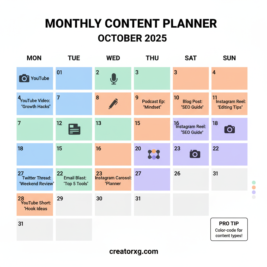 Content calendar for creators to plan social media posts